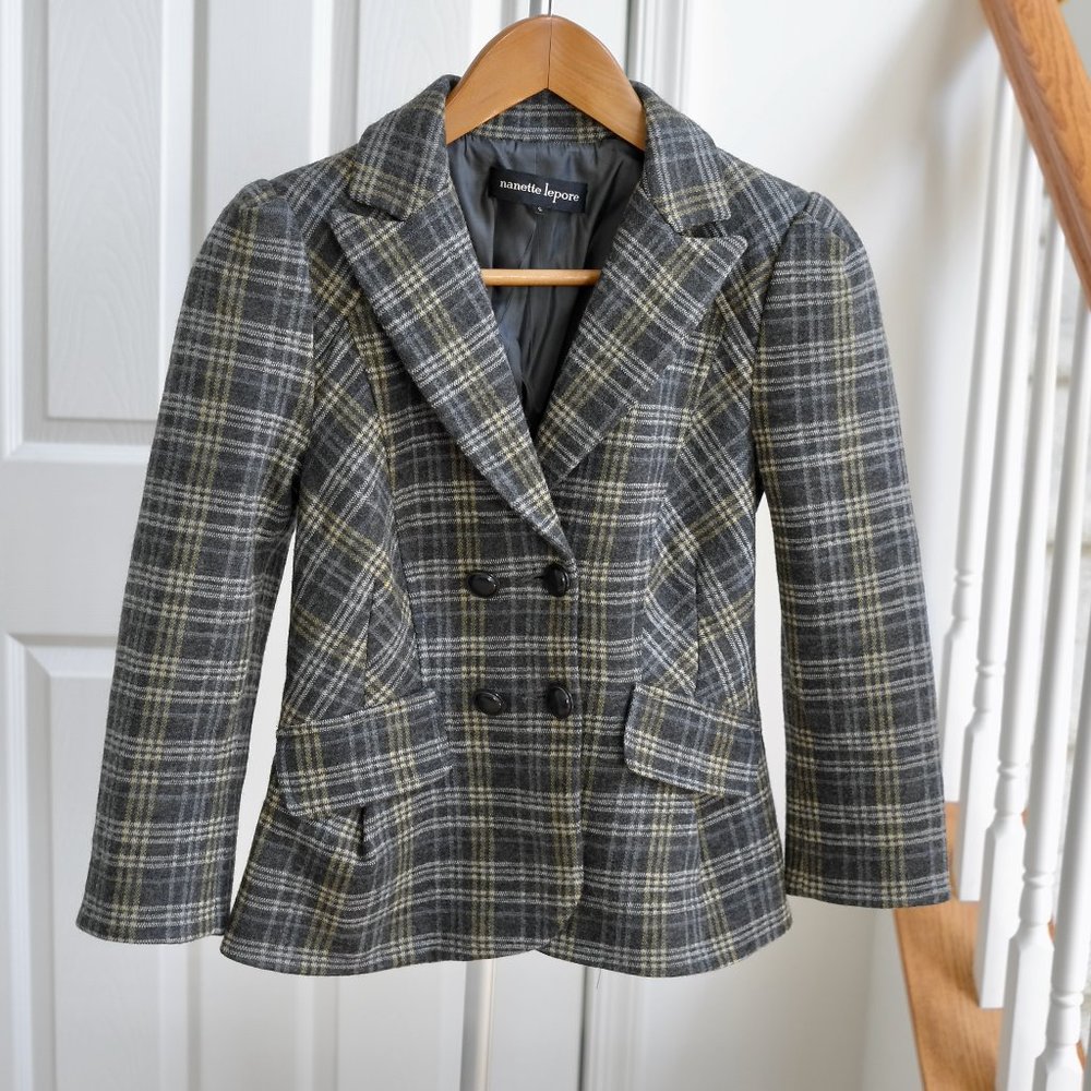 Nanette Lepore Wool Plaid Blazer Jacket